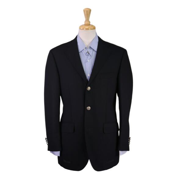 Paul Stuart Japan Black Knit Woven Wool w/ Metal Button Blazer Jacket 38R - Picture 1 of 9